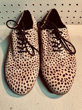 Dolcetta Felix Spotted Animal Print Cap Toe Oxford Lace-Up Shoes Women Size 10